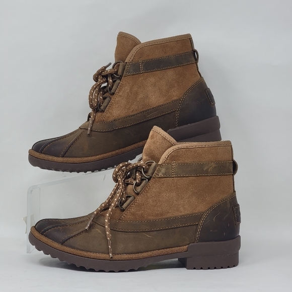 UGG Greda Waterproof Duck Boot Brown Leather Suede 1112650 Women’s Size 5 New - Picture 2 of 13